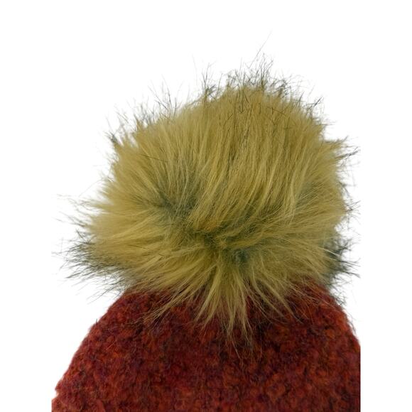 Dillards Reddish Fuzzy Tan Pom Beanie Hat Head Cover Hat One Size - Picture 4 of 11